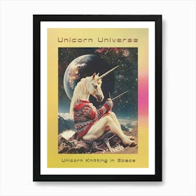 Unicorn Knitting In Space Abstract Collage 2 Poster Art Print