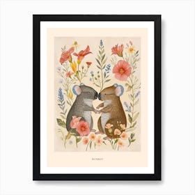 Folksy Floral Animal Drawing Wombat 5 Poster Art Print