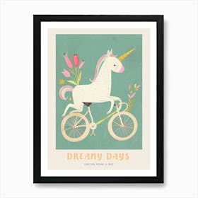 Pastel Storybook Style Unicorn On A Bike 3 Poster Art Print