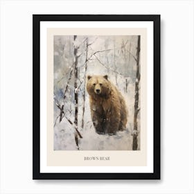 Vintage Winter Animal Painting Poster Brown Bear 3 Art Print