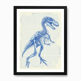 Troodon Skeleton Dinosaur Blue Print Art Print