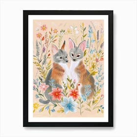 Folksy Floral Animal Drawing Jackal 2 Art Print