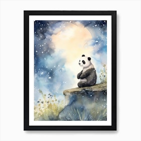 Panda Art Stargazing Watercolour 3 Art Print