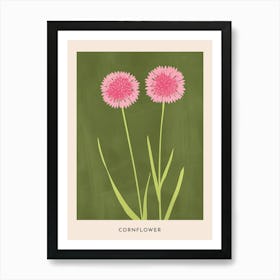 Pink & Green Cornflower 2 Flower Poster Art Print