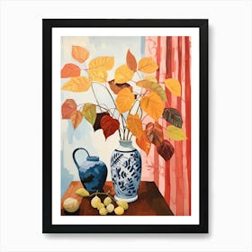 Hydrangea Flower Vase And A Cat, A Painting In The Style Of Matisse 1 Art Print