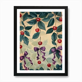 Botanical Bows And Cherries 6 Pattern Art Print