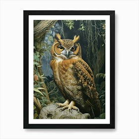 Philipine Eagle Owl Relief Illustration 4 Art Print