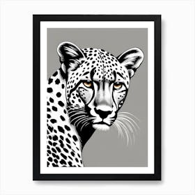 Cheetah Lino Black And White, animal art, 1111 Art Print