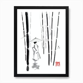 Geisha In Bamboo Forest Art Print