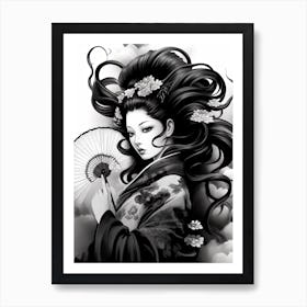 Geisha Black And White Anime Style  2 Art Print