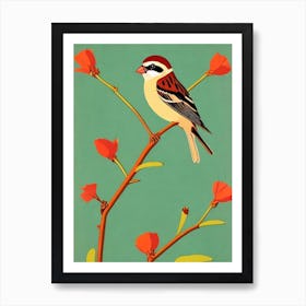 Sparrow 2 Midcentury Illustration Bird Art Print