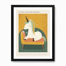Unicorn Relaxing On The Sofa Muted Pastels 2 Poster Art Print