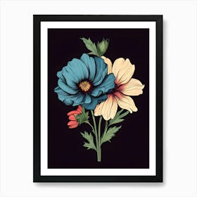 Two Flowers On A Black Background Art Print