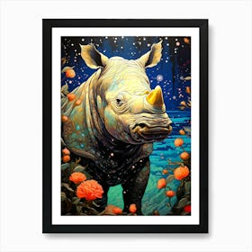 Rhino In The Night 1 Art Print