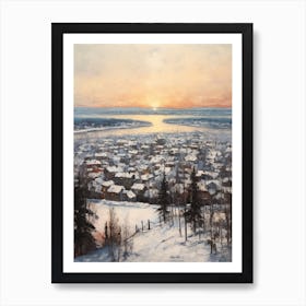 Vintage Winter Painting Rovaniemi Finland Art Print