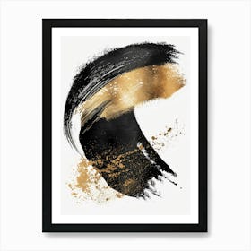 Gold And Black Brush Stroke Painting Art Print