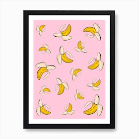 Bananas Fruit Pattern On Pink Background Art Print