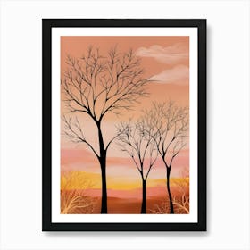 Bare Trees At Sunset Art Print