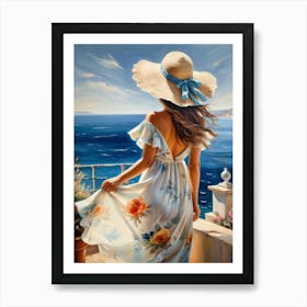 Woman in summer dress looking at the sea 7 Art Print