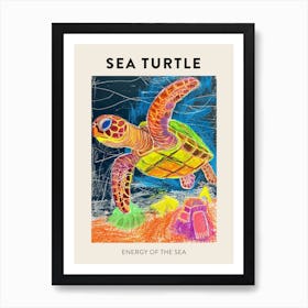 Abstract Rainbow Sea Turtle Doodle Poster Art Print