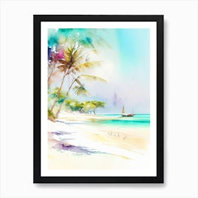 Diani Beach Kenya Watercolour Pastel Tropical Destination Art Print