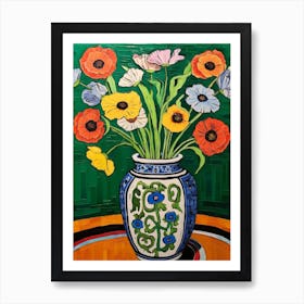 Flowers In A Vase Still Life Painting Cosmos 2 Art Print