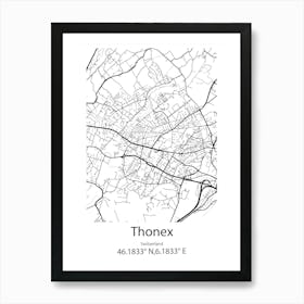 Thonex,Switzerland Minimalist Map Art Print