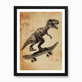 Vintage Sinornithosaurus Dinosaur On A Skateboard 3 Art Print