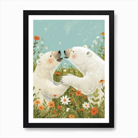 Polar Bear Two Bears Playing Together In A Meadow Storybook Illustration 1 Art Print