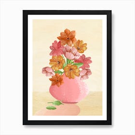 Red Flowers Bouquet In Pink Vase Art Print