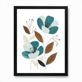 Flowers In Blue And Brown Art Print