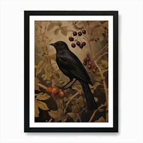 Dark And Moody Botanical Blackbird 3 Art Print