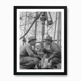 Oil Drillers Talking With Bits In Front Of Them And Drilling Equipment In Background, Kilgore, Texas By Russell Art Print