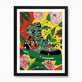 Flower-Infused Steps: Sneaker Art Art Print