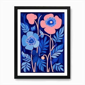 Blue Flower Illustration Peony 3 Art Print