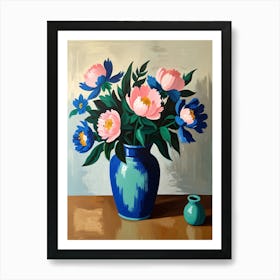 Peonies In A Blue Vase Art Print