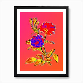 Neon Ever Blowing Rose Botanical in Hot Pink and Electric Blue n.0516 Art Print