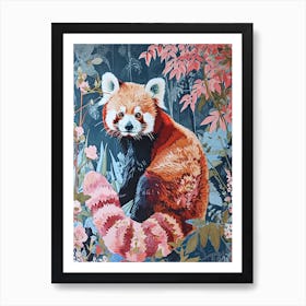 Floral Animal Painting Red Panda 2 Art Print