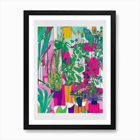 Maximalist Colorful Potted Plants Art Print