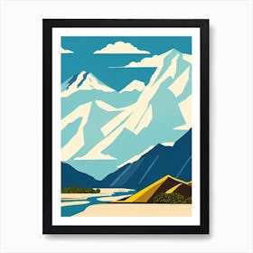 Mount Hutt, New Zealand Midcentury Vintage Skiing Poster Art Print