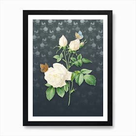 Vintage White Bengal Rose Botanical on Slate Gray Pattern n.1313 Art Print