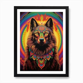 Indian Wolf Retro Style Colourful 2 Art Print