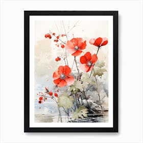 Poppies By The Water Art Print