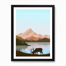 Deer By The Lake 1 Art Print