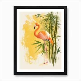 American Flamingo And Bamboo Minimalist Illustration 3 Art Print