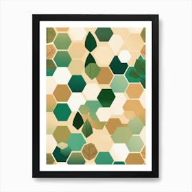 Hexagon Pattern In Green And Beige Art Print