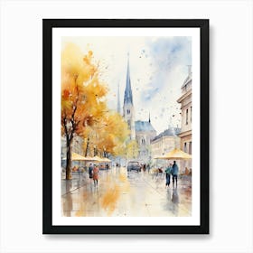 Zagreb Croatia In Autumn Fall, Watercolour 2 Art Print