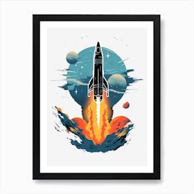 Retro sci-fi rocket Art Print