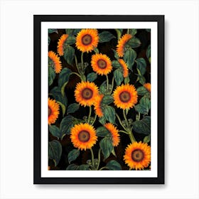 Sunflowers Night Garden Art Print