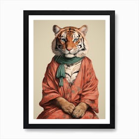 Tiger Illustrations Wearing A Maxi Dress 1 Art Print